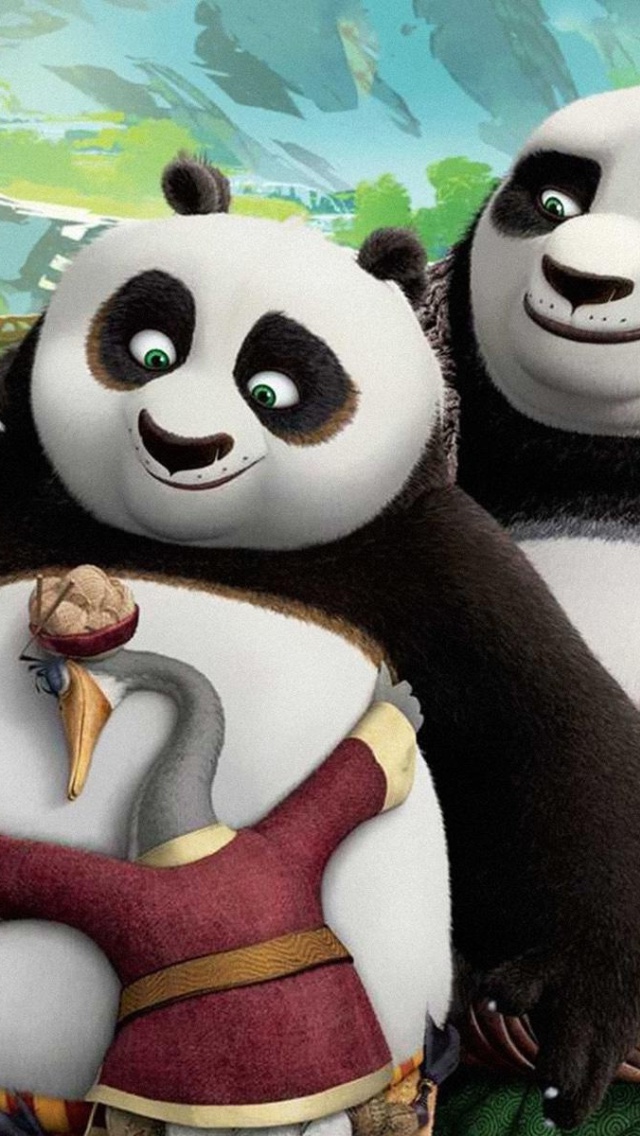 Fondo de pantalla Kung Fu Panda 3 Family 640x1136