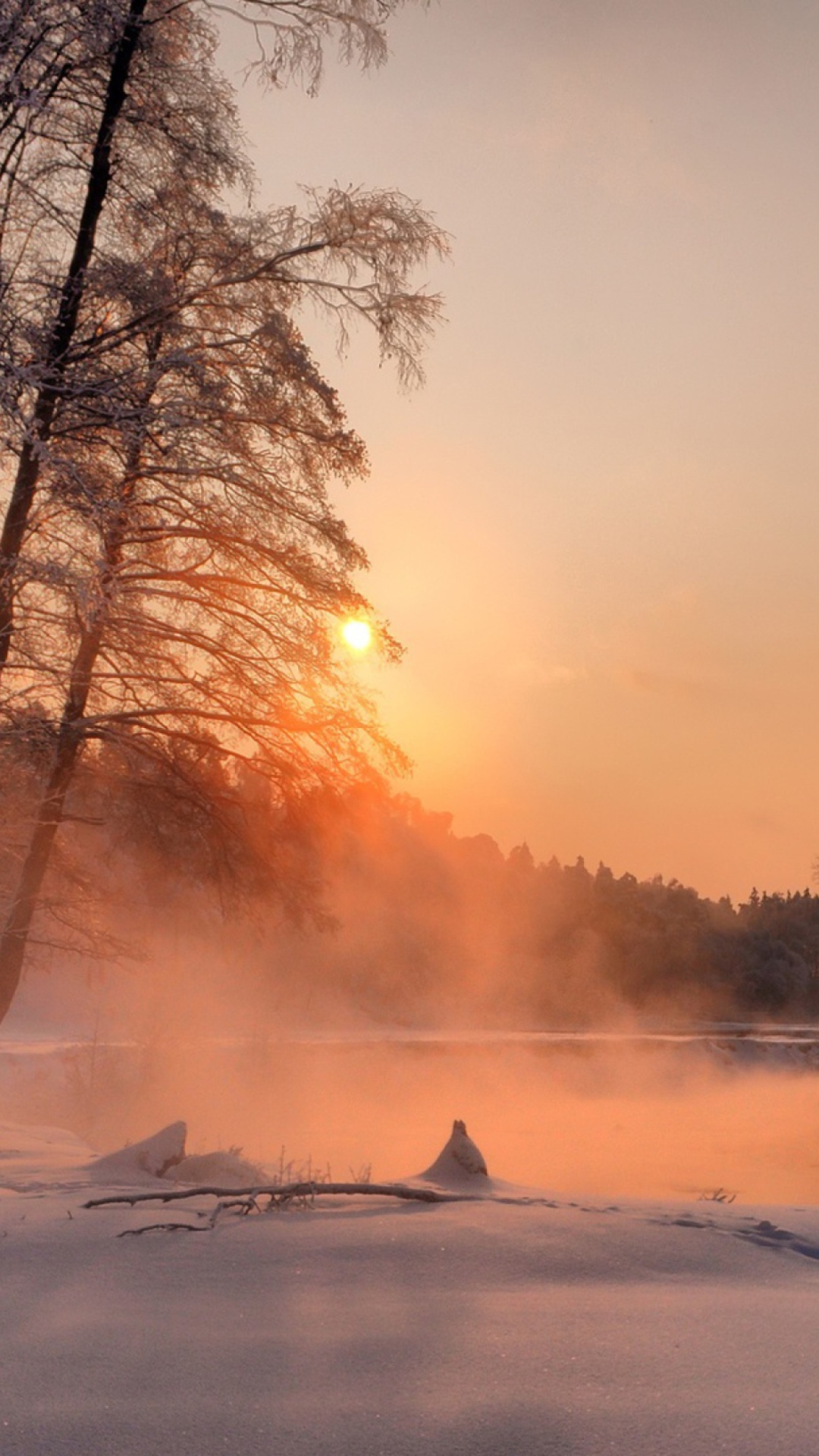 Das Winter Sun Over River Wallpaper 1080x1920