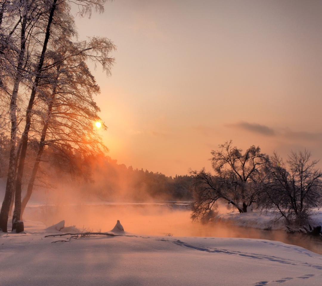 Winter Sun Over River wallpaper 1080x960