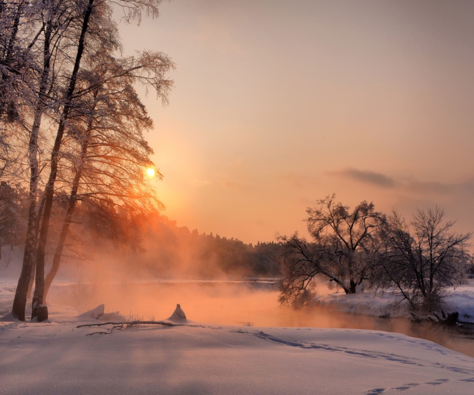 Winter Sun Over River screenshot #1 960x800