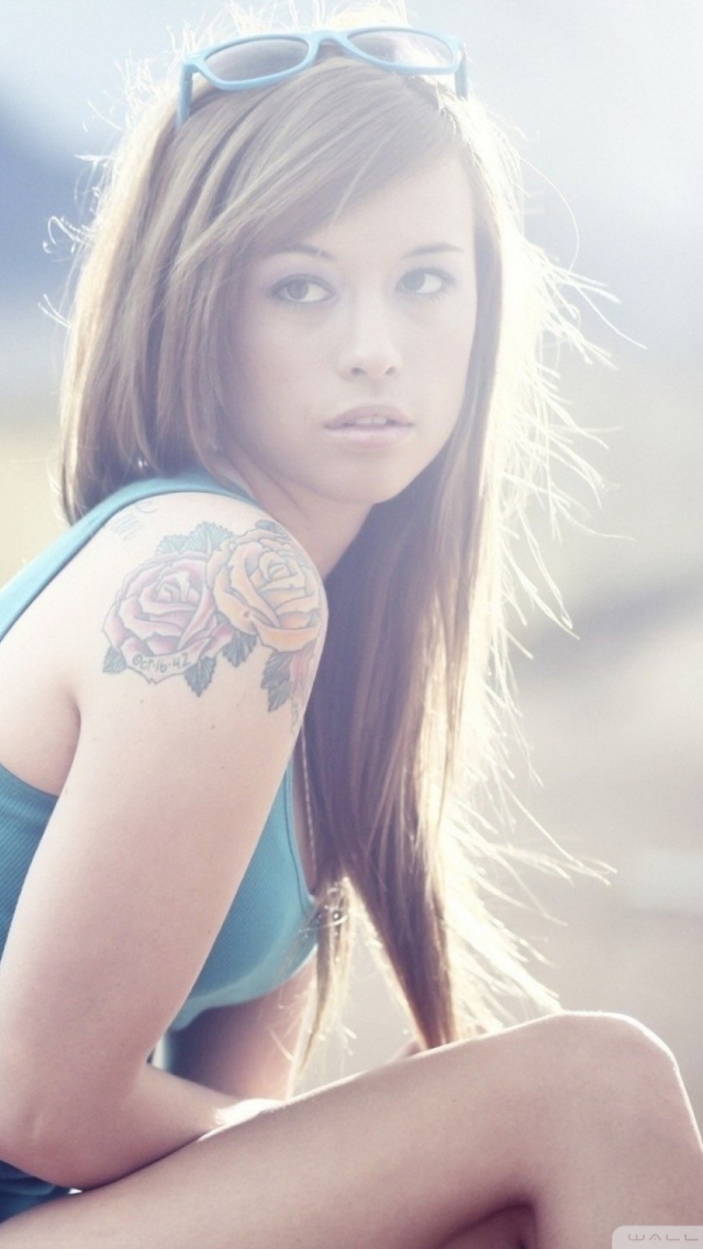 Beautiful Girl With Long Blonde Hair And Rose Tattoo wallpaper 640x1136