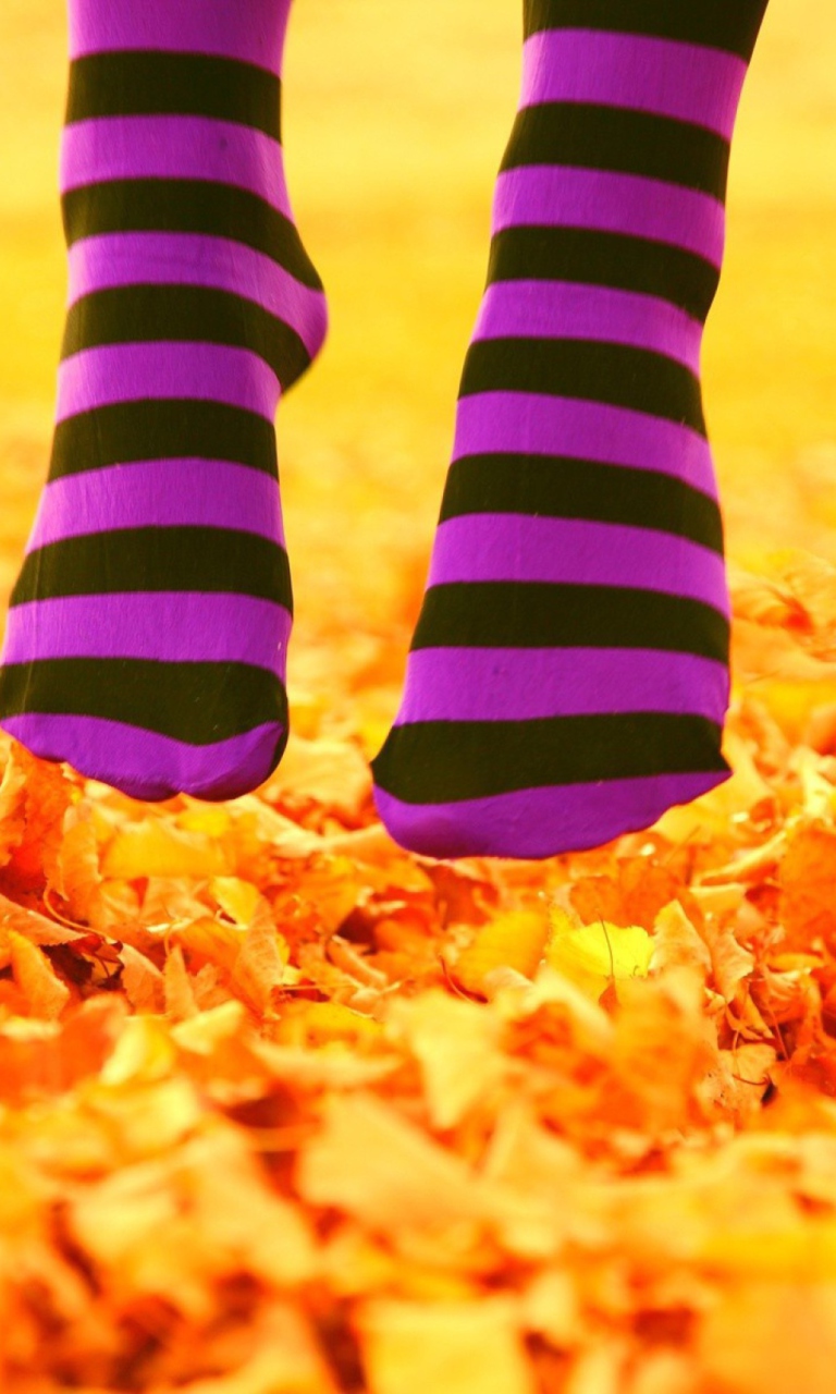 Das Purple Feet And Yellow Leaves Wallpaper 768x1280