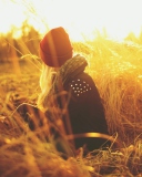 Girl In Red Hat In Field Of Gold screenshot #1 128x160