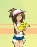 Hipster Girl And Her Pikachu wallpaper 128x160