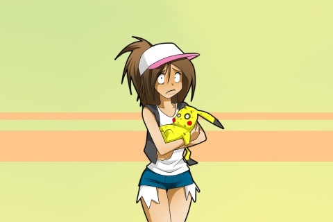 Hipster Girl And Her Pikachu wallpaper 480x320