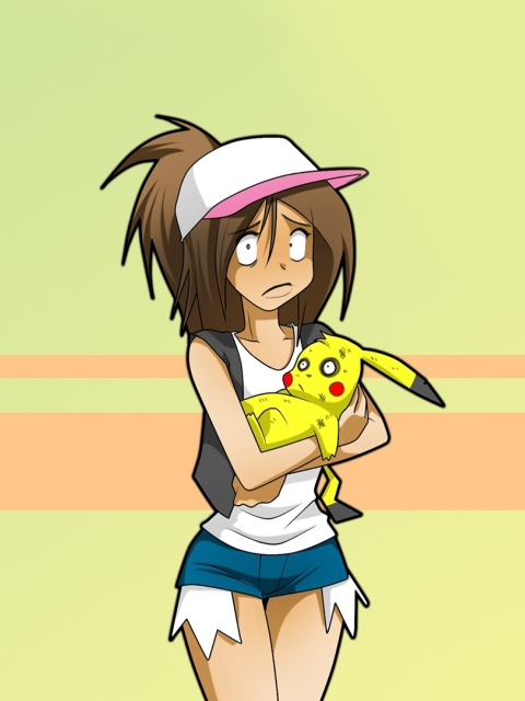 Hipster Girl And Her Pikachu wallpaper 480x640