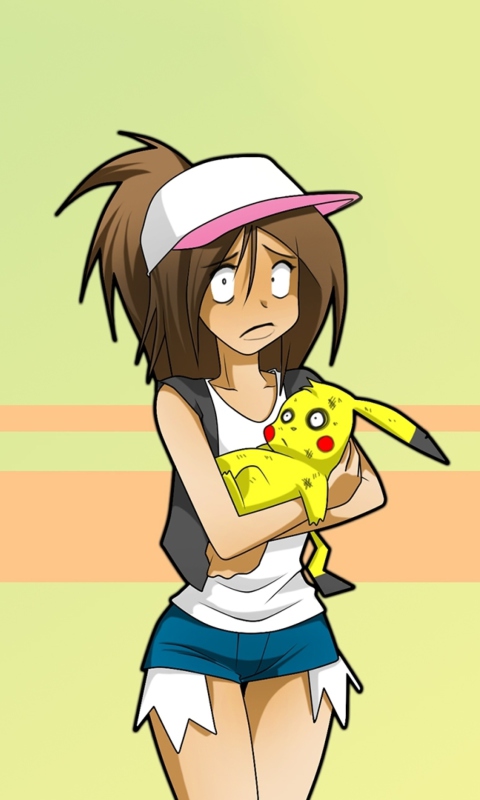 Обои Hipster Girl And Her Pikachu 480x800