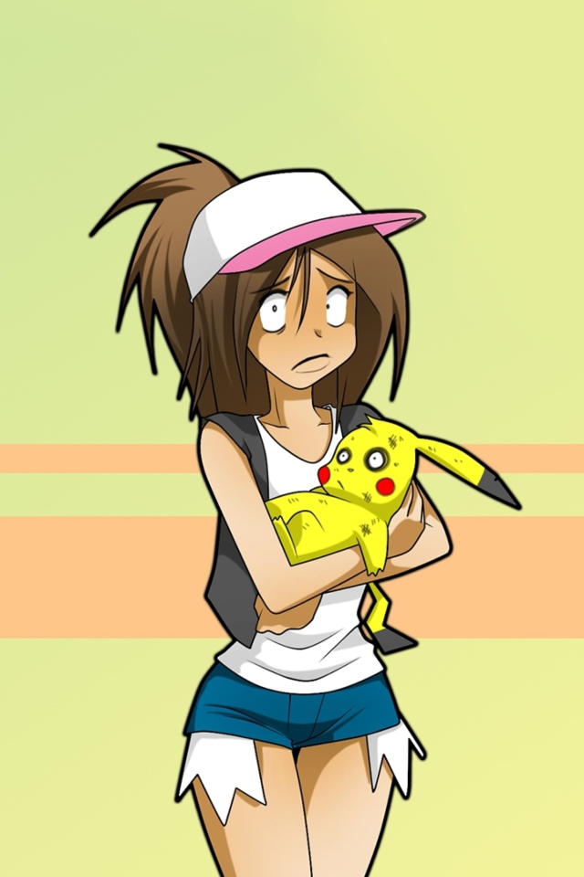 Hipster Girl And Her Pikachu wallpaper 640x960
