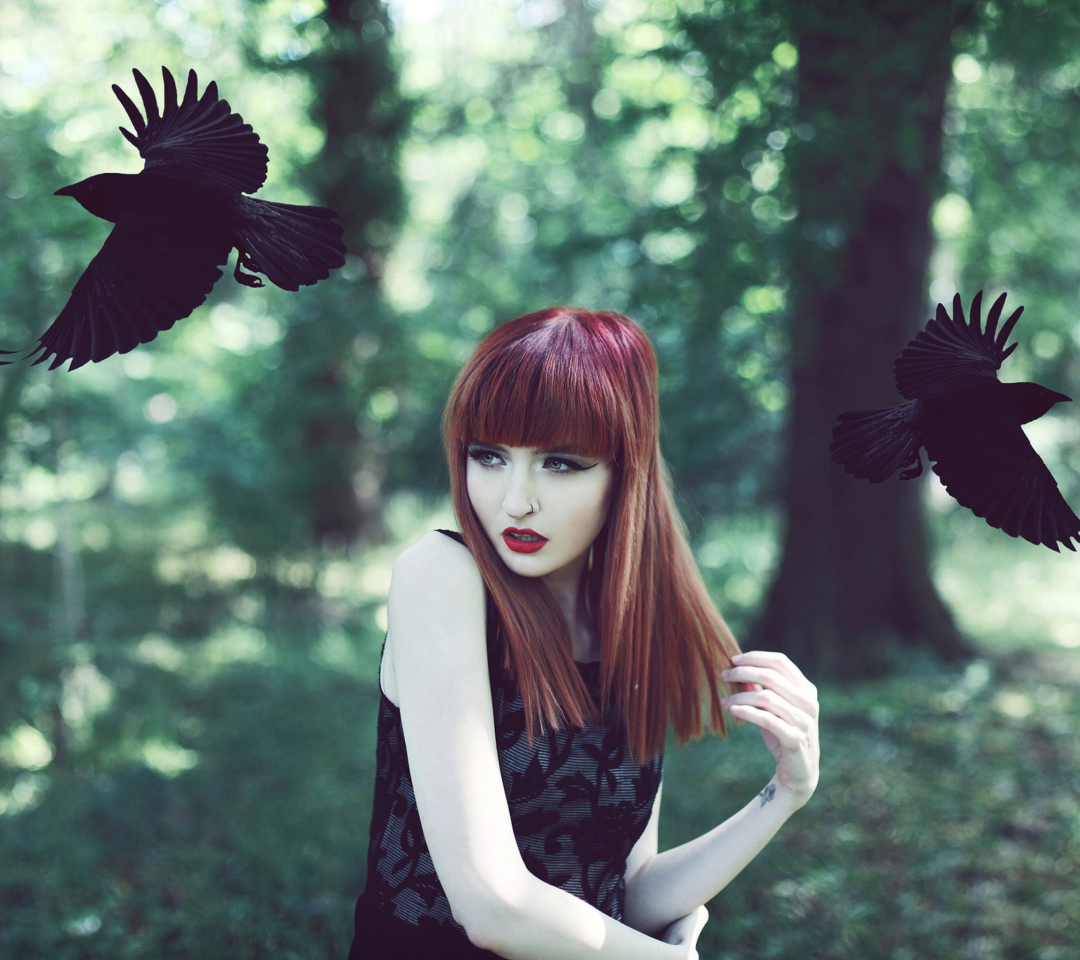 Обои Girl And Ravens 1080x960