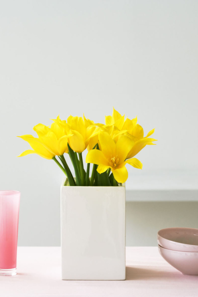 Yellow Flowers In Vase wallpaper 640x960