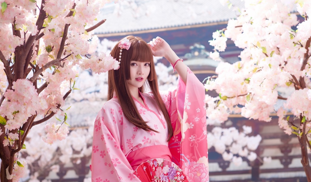 Japanese Girl in Kimono wallpaper 1024x600