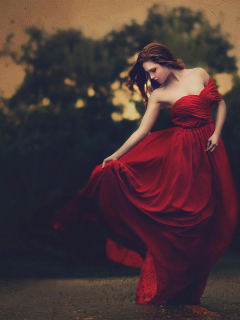 Das Girl In Beautiful Red Dress Wallpaper 240x320