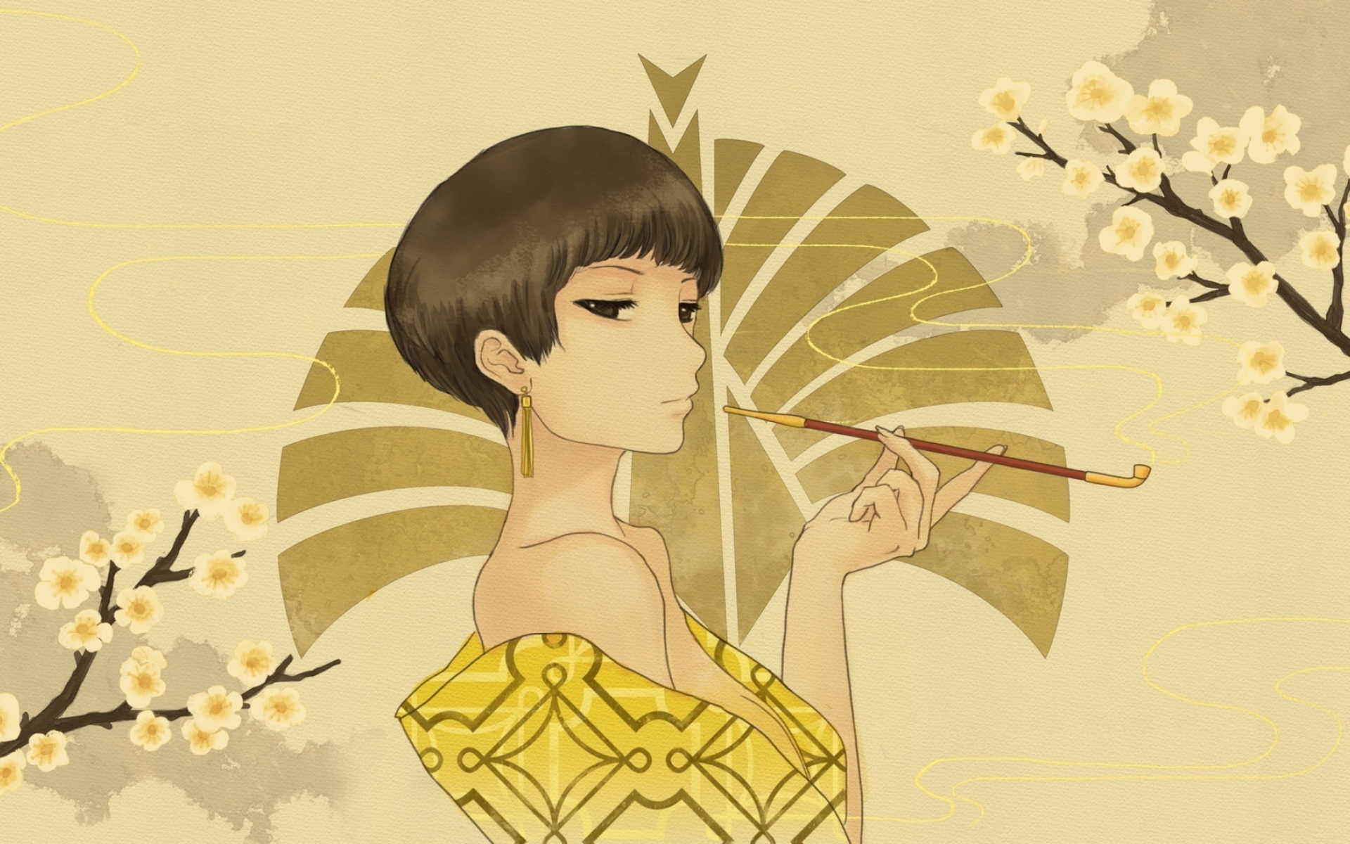 Japanese Style Girl Drawing wallpaper 1920x1200