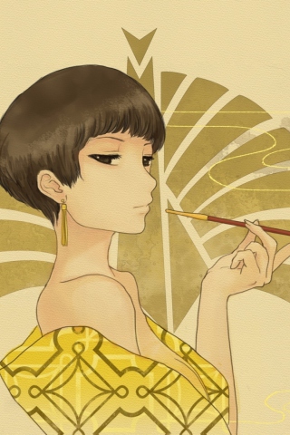Das Japanese Style Girl Drawing Wallpaper 320x480