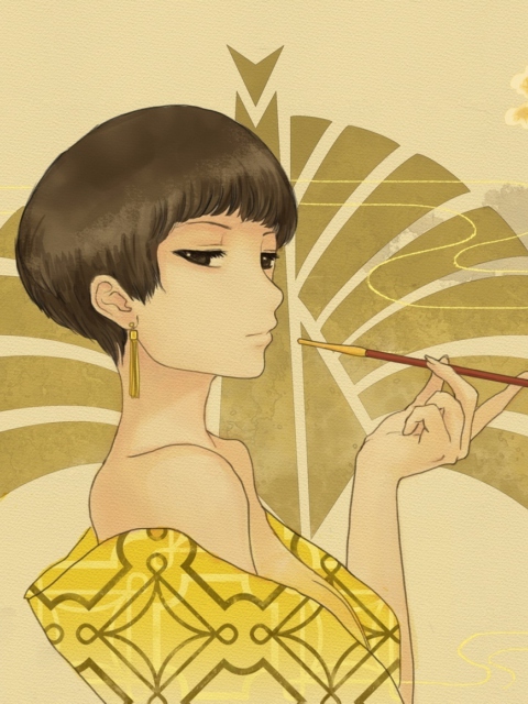 Japanese Style Girl Drawing wallpaper 480x640