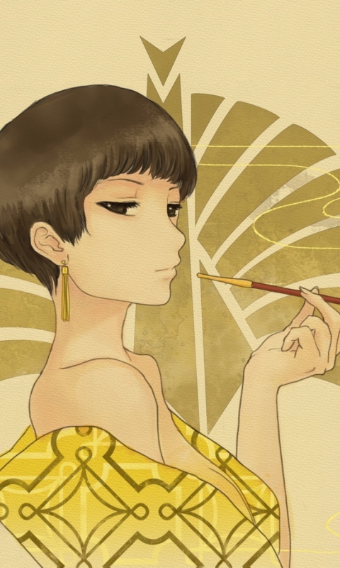 Japanese Style Girl Drawing wallpaper 480x800