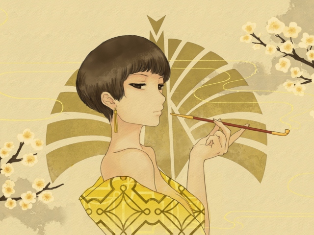 Japanese Style Girl Drawing wallpaper 640x480