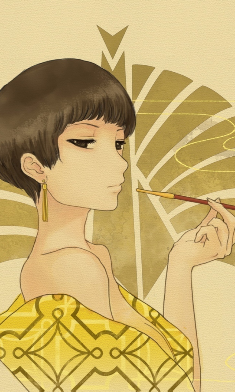 Обои Japanese Style Girl Drawing 768x1280