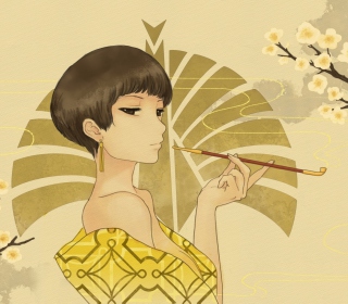 Japanese Style Girl Drawing sfondi gratuiti per 1024x1024