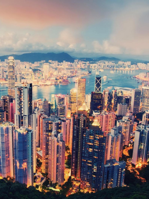 Das City Lights Of Hong Kong Wallpaper 480x640