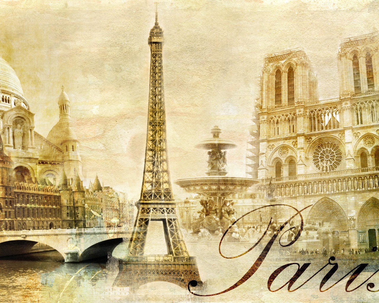 Das Paris, Sacre Coeur, Cathedrale Notre Dame Wallpaper 1280x1024