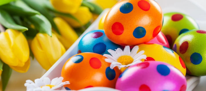 Das Colorful Polka Dot Easter Eggs Wallpaper 720x320