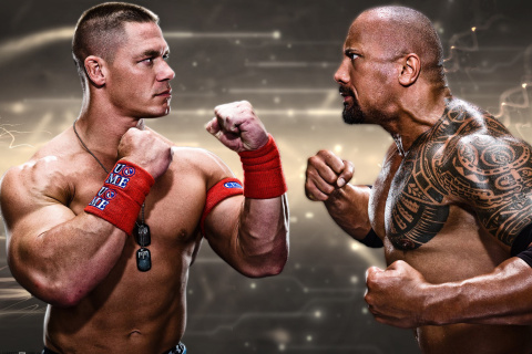 Fondo de pantalla The Rock vs John Cena 480x320