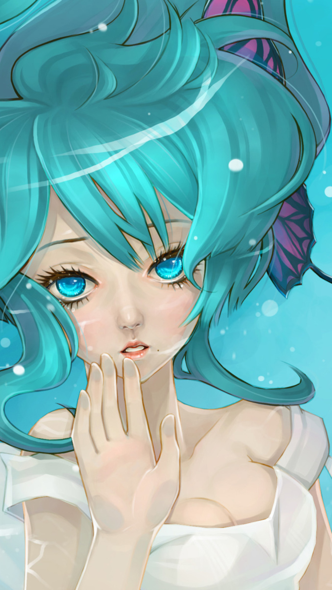 Обои Anime Art - Girl With Blue Eyes Underwater 1080x1920