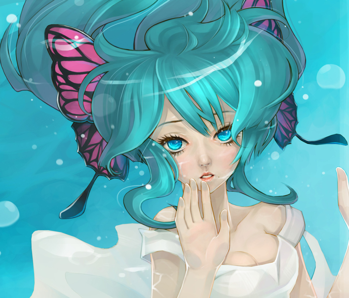Das Anime Art - Girl With Blue Eyes Underwater Wallpaper 1200x1024
