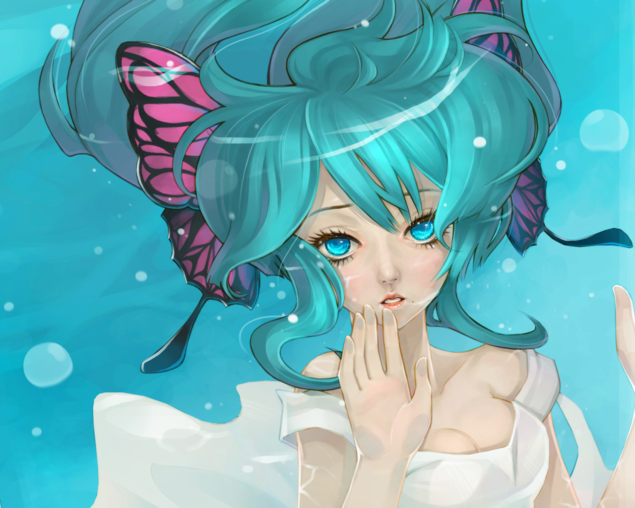 Sfondi Anime Art - Girl With Blue Eyes Underwater 1280x1024