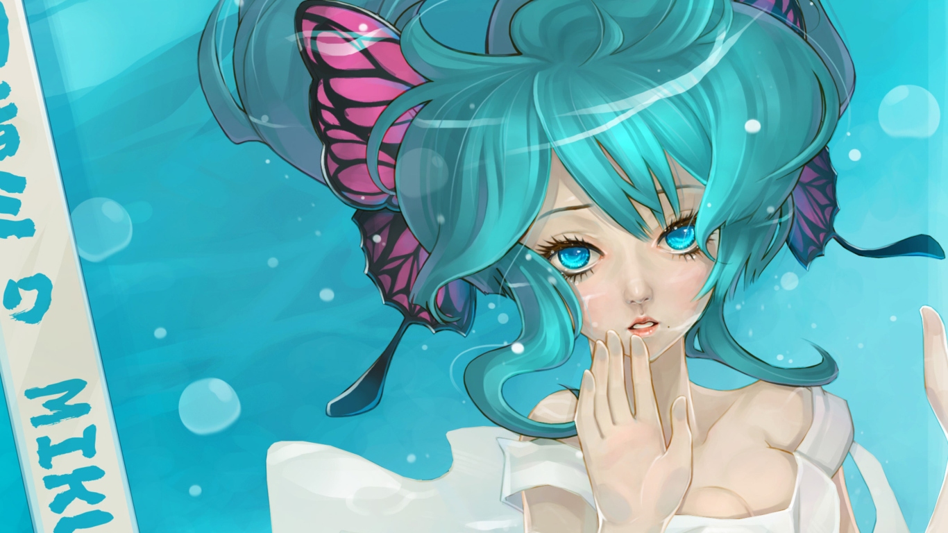 Sfondi Anime Art - Girl With Blue Eyes Underwater 1366x768