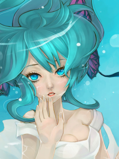 Das Anime Art - Girl With Blue Eyes Underwater Wallpaper 240x320