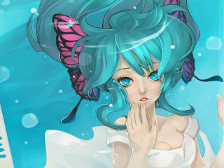 Обои Anime Art - Girl With Blue Eyes Underwater 320x240