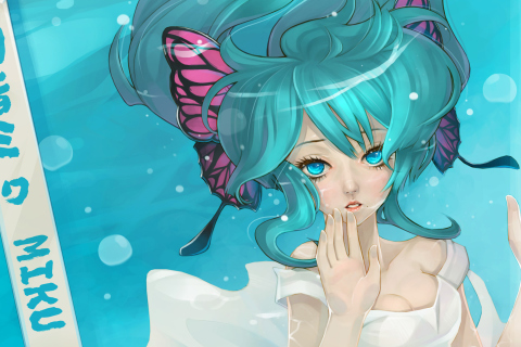 Screenshot №1 pro téma Anime Art - Girl With Blue Eyes Underwater 480x320