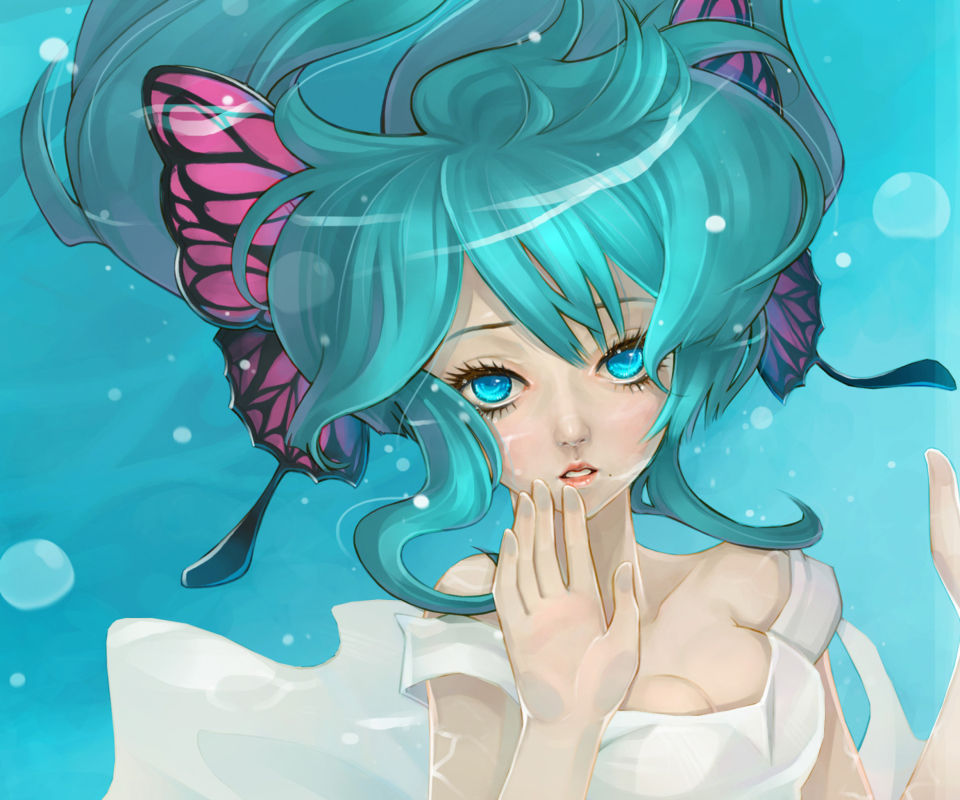Anime Art - Girl With Blue Eyes Underwater screenshot #1 960x800