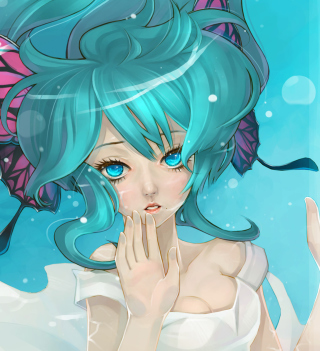 Kostenloses Anime Art - Girl With Blue Eyes Underwater Wallpaper für 208x208