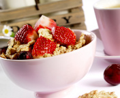 Tasty eco breakfast with muesli wallpaper 176x144