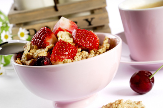Tasty eco breakfast with muesli Background for 960x854