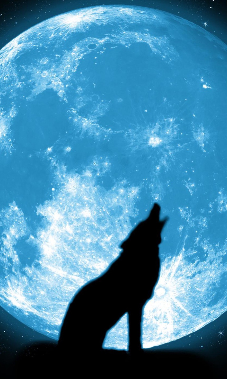 Wolf And Full Moon wallpaper 768x1280