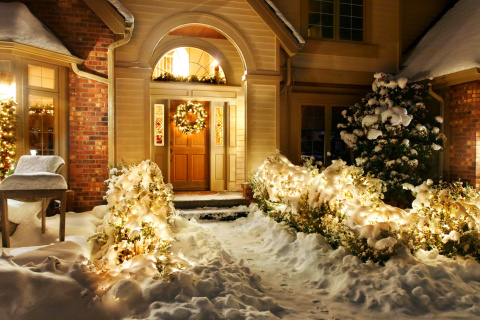 Das Christmas Outdoor Home Decor Idea Wallpaper 480x320