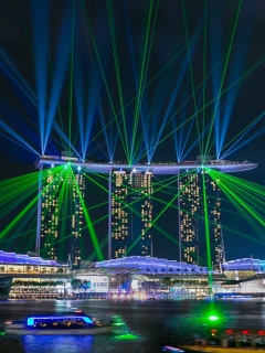 Laser show near Marina Bay Sands Hotel in Singapore wallpaper 240x320