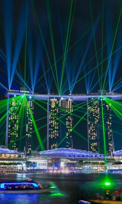 Laser show near Marina Bay Sands Hotel in Singapore wallpaper 240x400