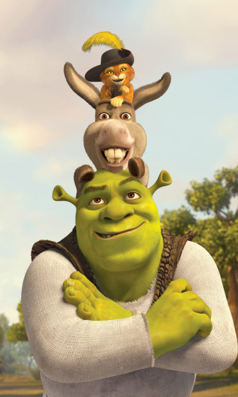 Fondo de pantalla Shrek Donkey Puss In Boots 480x800