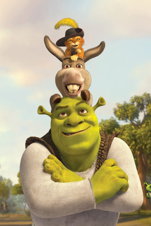 Fondo de pantalla Shrek Donkey Puss In Boots 640x960