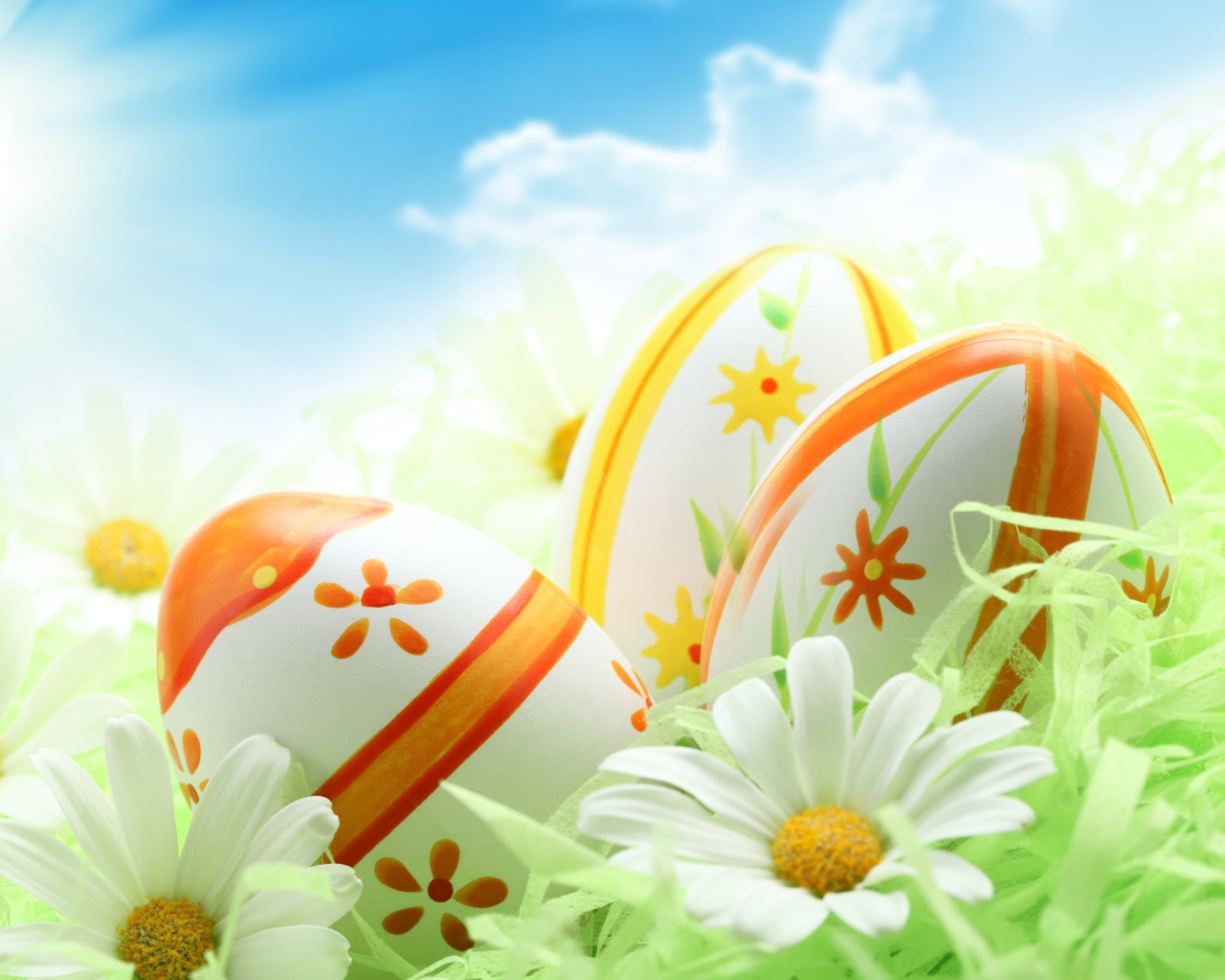 Das Easter Eggs And Daisies Wallpaper 1280x1024