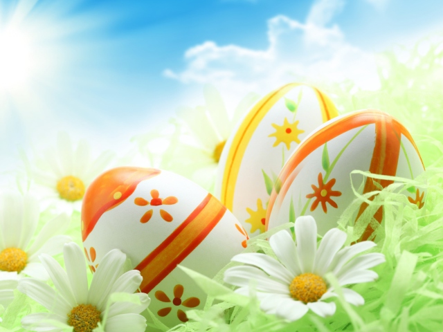 Обои Easter Eggs And Daisies 640x480