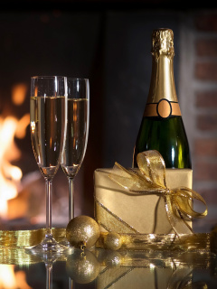 Champagne and Fireplace wallpaper 240x320