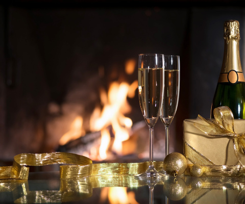 Fondo de pantalla Champagne and Fireplace 480x400