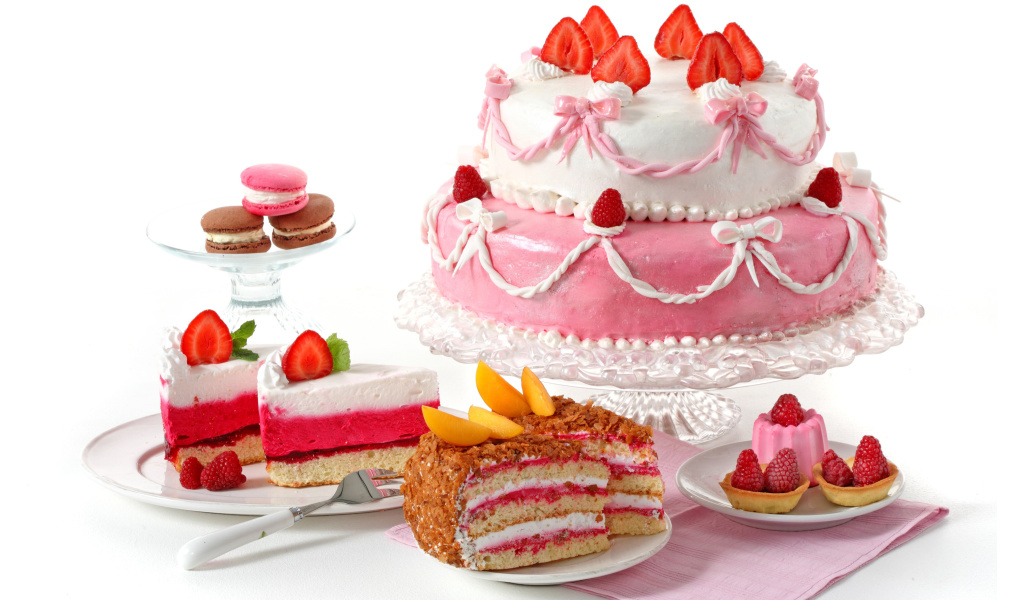 Fondo de pantalla Strawberry biscuit cake 1024x600