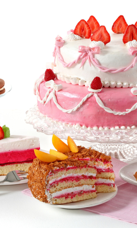Strawberry biscuit cake wallpaper 480x800